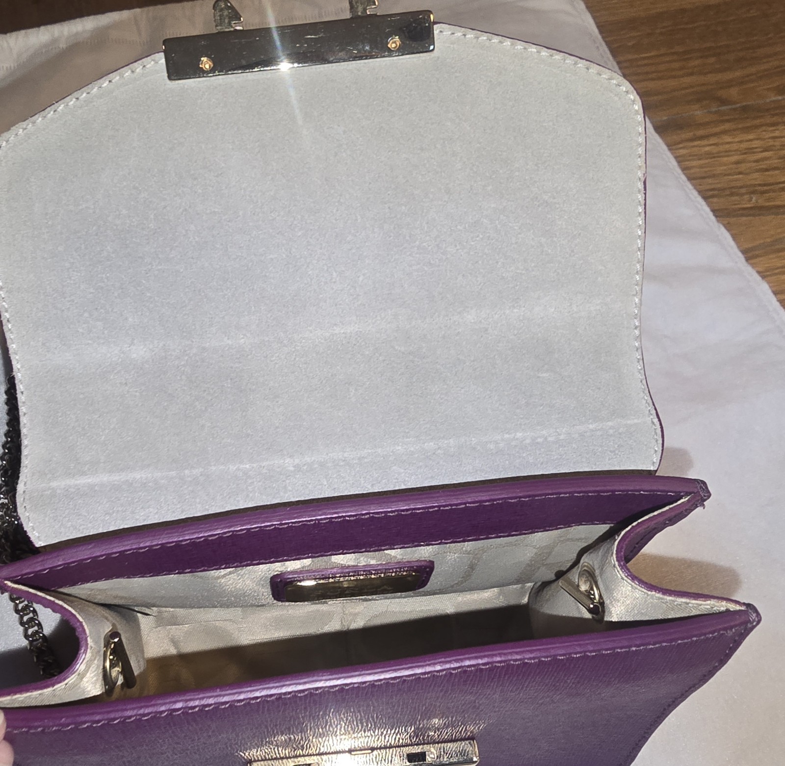 Furla Mini Julia Crossbody Purple Leather with Gold Chain