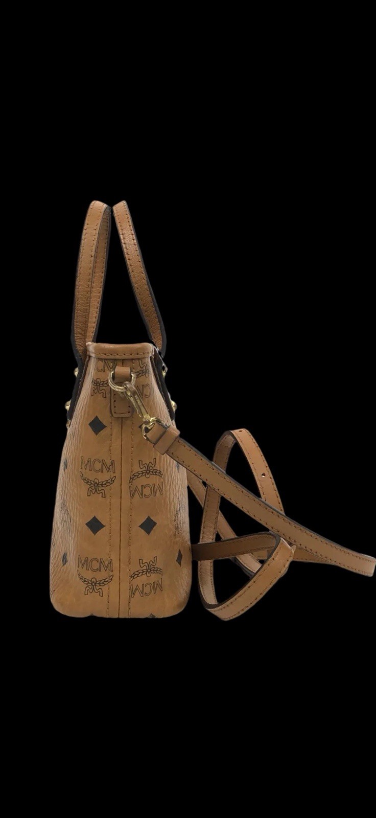 MCM Visetos Monogram Satchel Top Handle Brown w/ Detachable Strap Gold HW