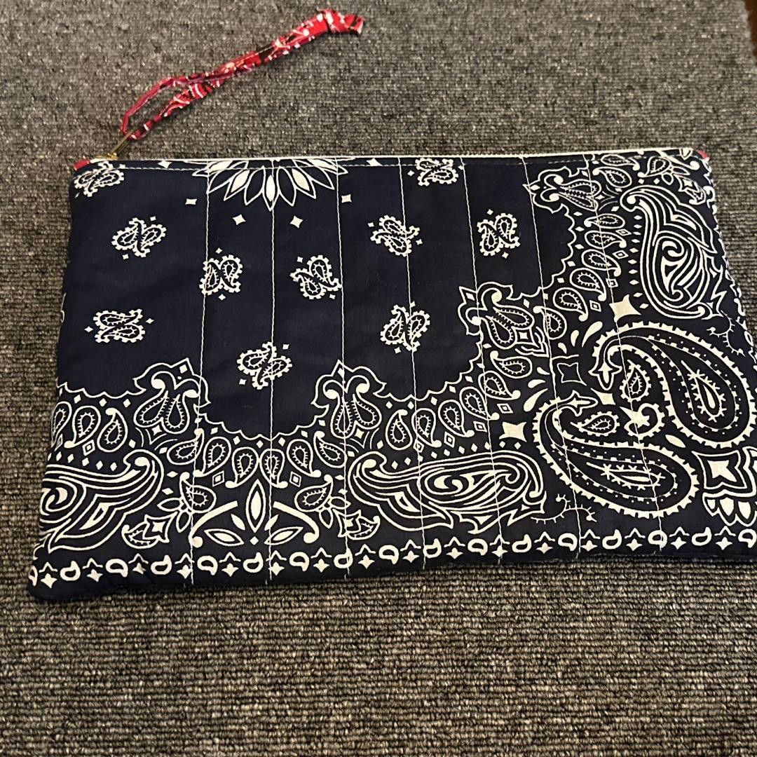 Call It By Your Name Quilted Zippered Pouch Navy Real Red Cotton 11.8 x 8.7 inch