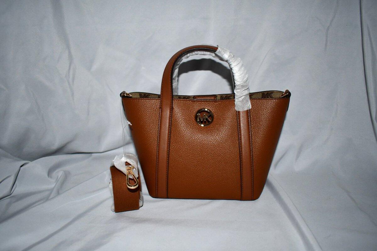MICHAEL Kors Hadleigh SMALL Double Handle Tote Mess in Luggage #38F3G8FT5L NWT