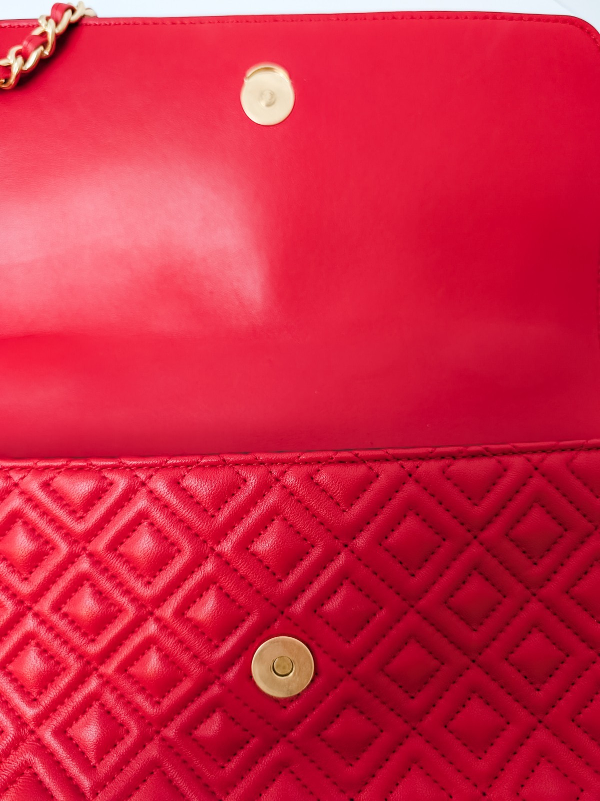 Tory Burch Fleming Convertible Shoulder Bag Red Leather Gold Chain Tassel