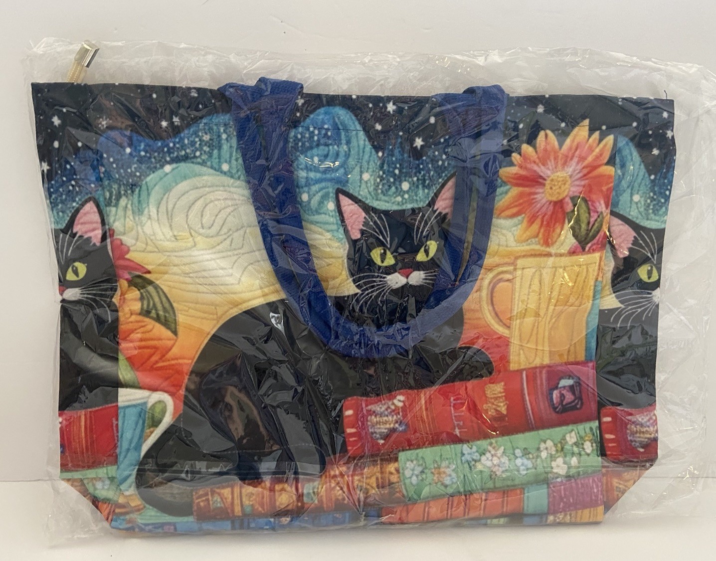 Brand New 18 Inch Black Cat “Book Lover” Fabric Zipper Bag