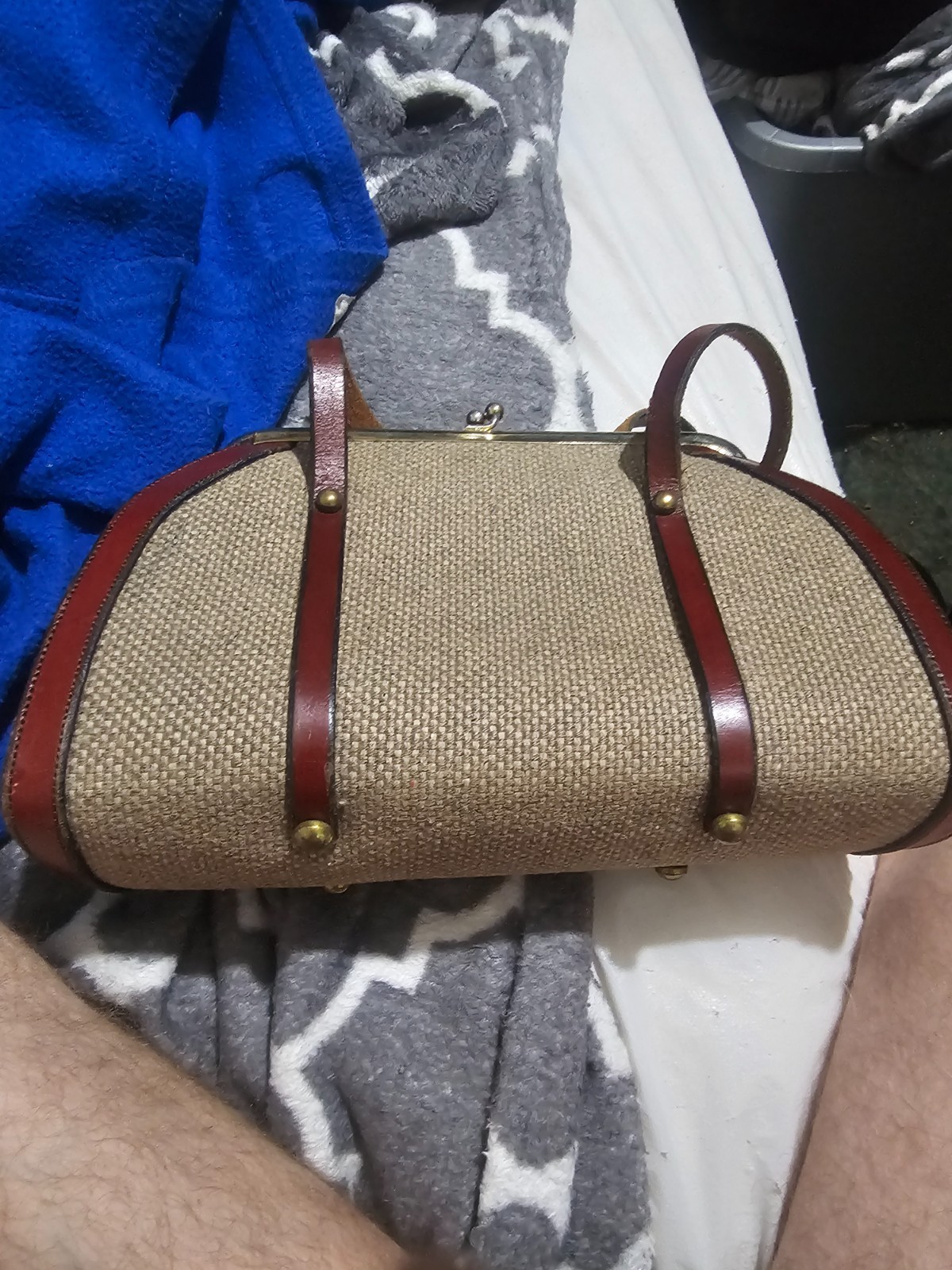 Vintage 40s 50s ETIENNE AIGNER Tweed Leather Handmade Satchel Bag Handbag RARE