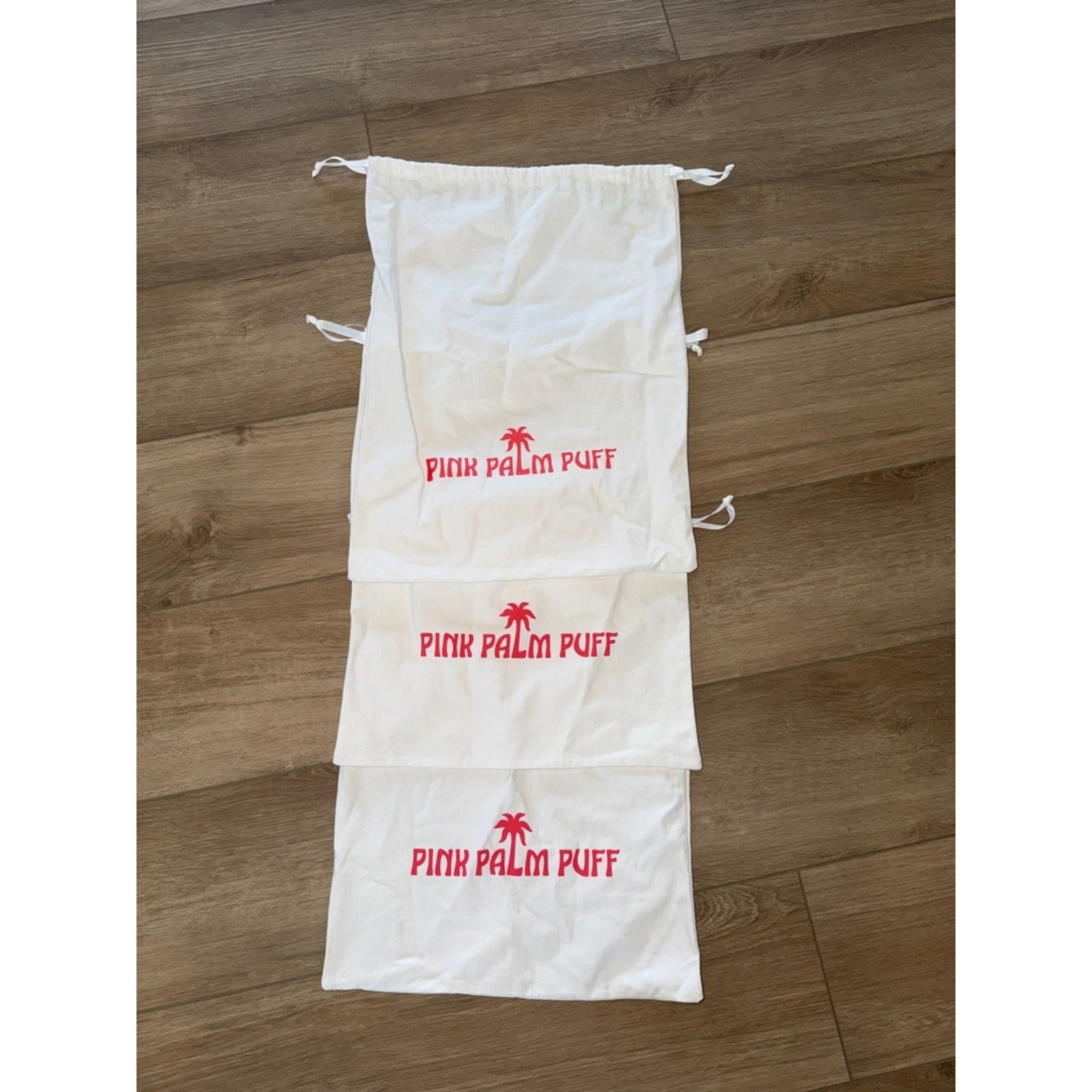 Pink Palm Pytf White Drawstring Bags – Set of 3