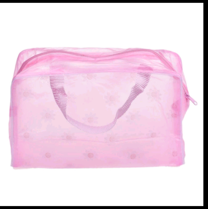 Clear Pink Makeup Bag Mini Tote Handbag with Zipper lightweight