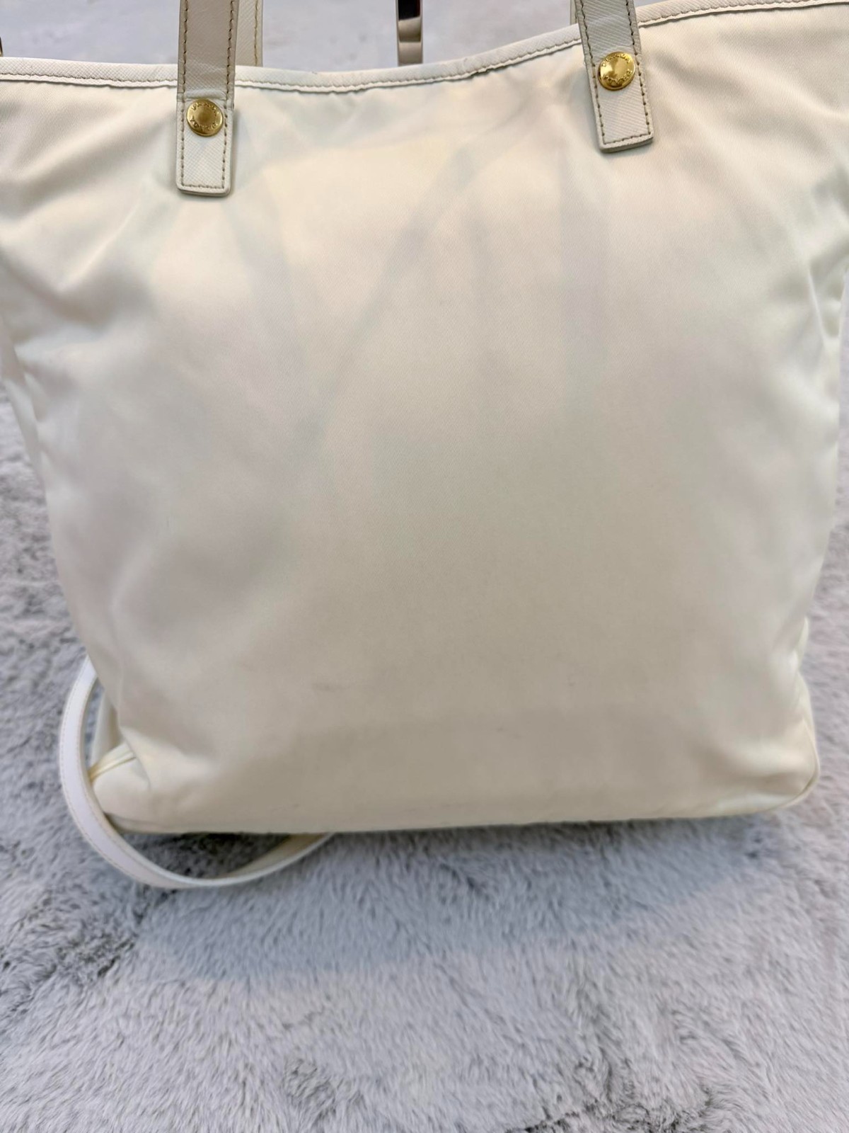 PRADA Tessuto Nylon Logo Tote Bag White Saffiano Leather Trim Shoulder AUTHENTIC