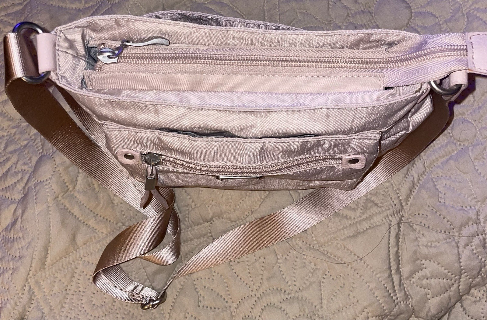 Baggallini Uptown Bag Crossbody, Phone Pocket, Medium, RFID, Color Pinky Beige