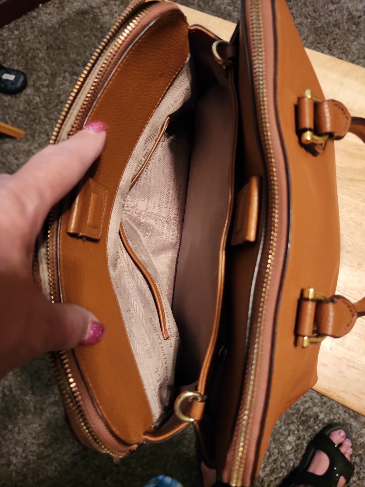 Ralph Lauren Classic Double Brown Leather Satchel Shoulder, Crossbody Bag, Vguc