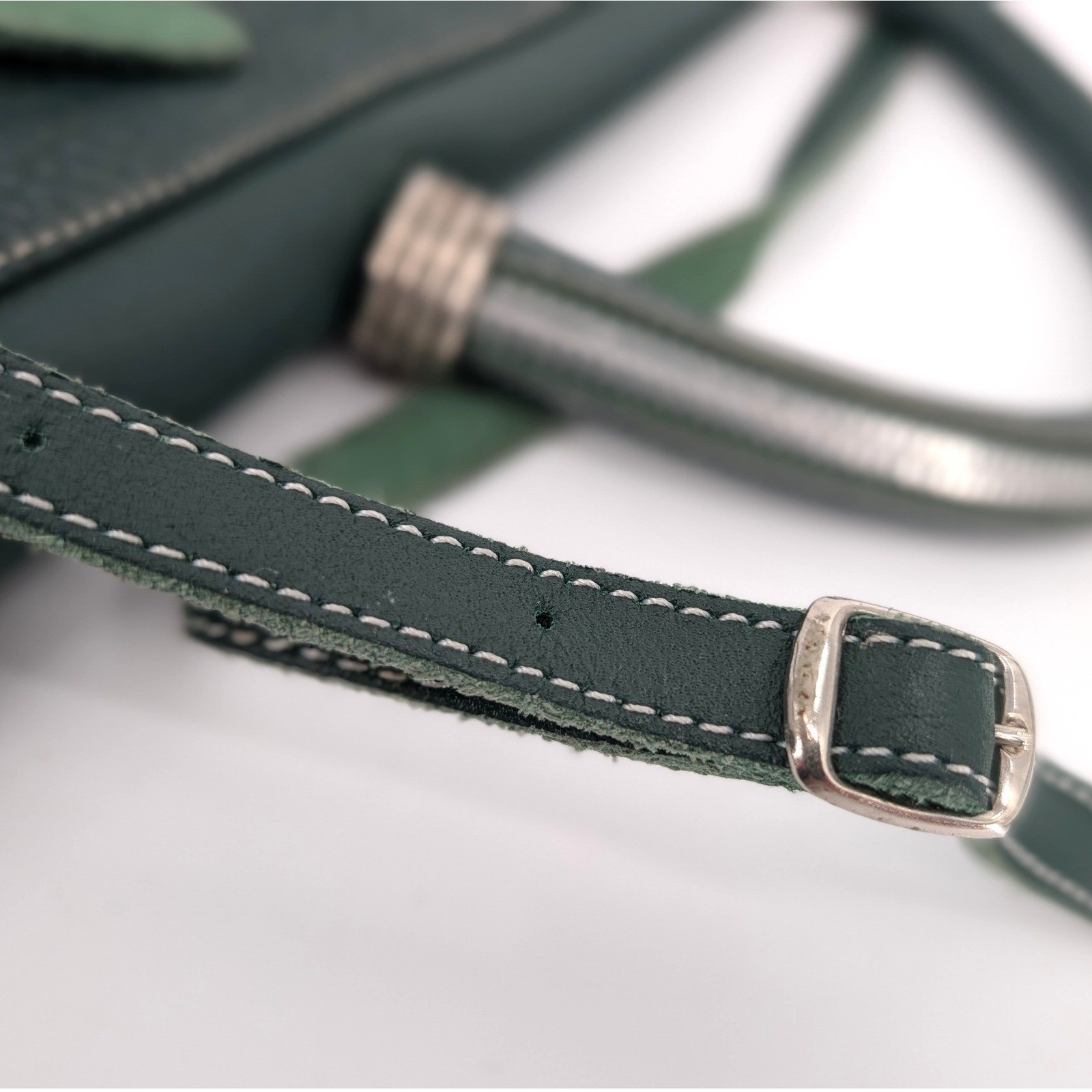 Paquetage Paris Green Pebbled Leather Satchel Bag Made in France Vintage