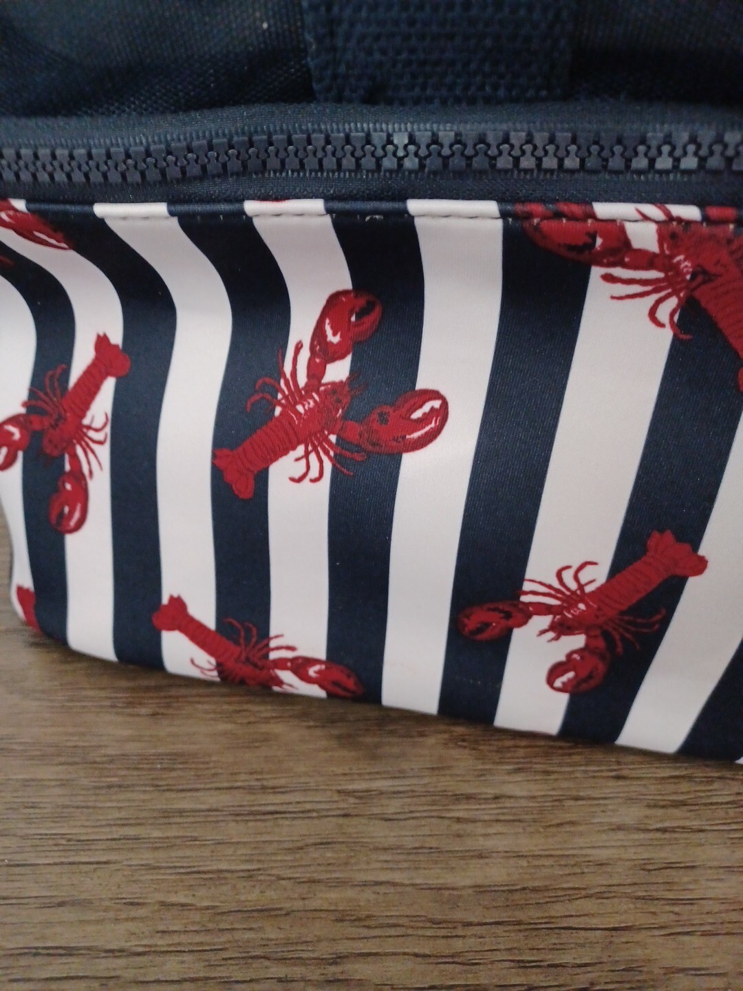 No Boundaries Beach Zip Bottom Tote Navy Stripe Theme Lobster Insulated