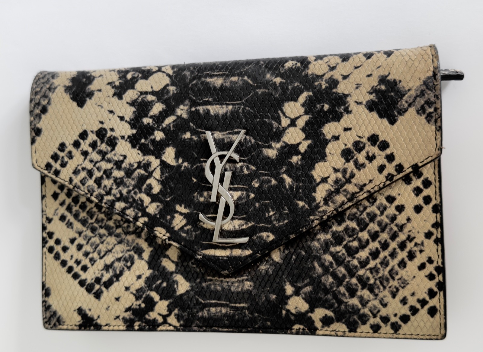Saint Laurent Monogram WalletonChain, Embossed Python on Leather Black/White/Tan