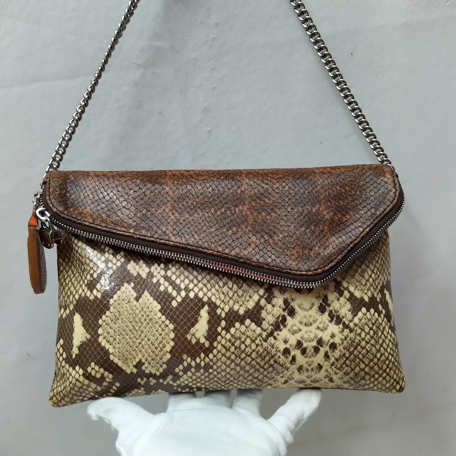 Henri Bendel Multicolor Leather Snakeskin Embossed Zipper Chain Shoulder Bag