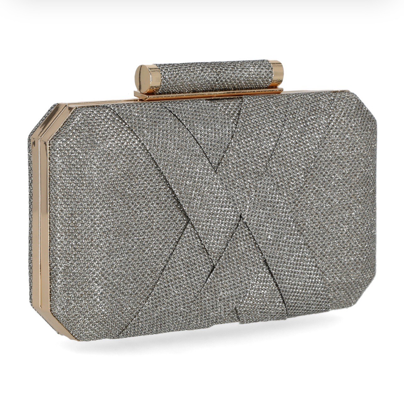 NWT I.N.C. International Concepts Lindsayy XX Lurex Clutch Silver As Is See Pic