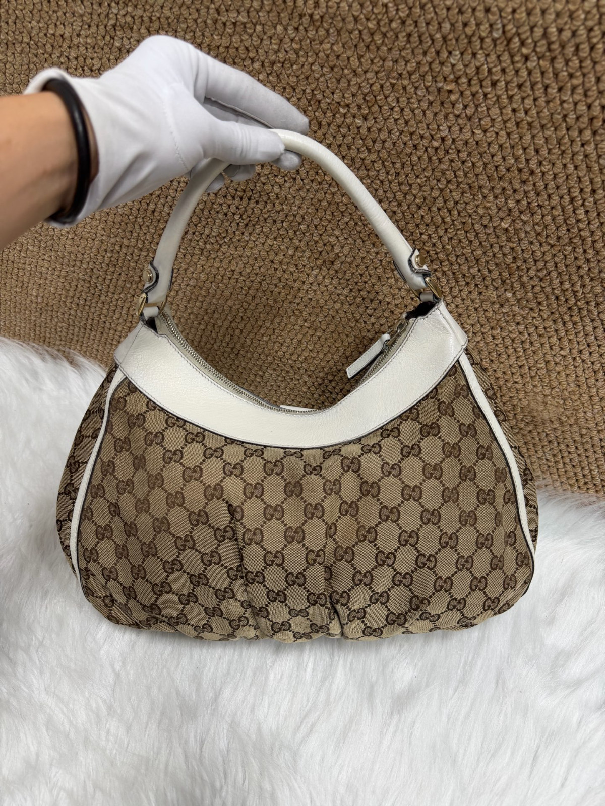 Authentic Gucci Vintage Monogram Hobo Monogram Canvas and Leather Hobo Bag eBay