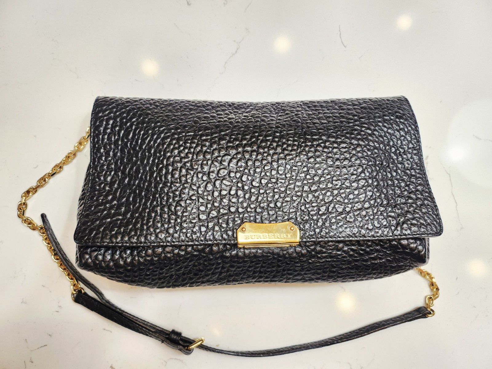 Burberry Mildenhall Black Grained Leather Chain Shoulder Bag