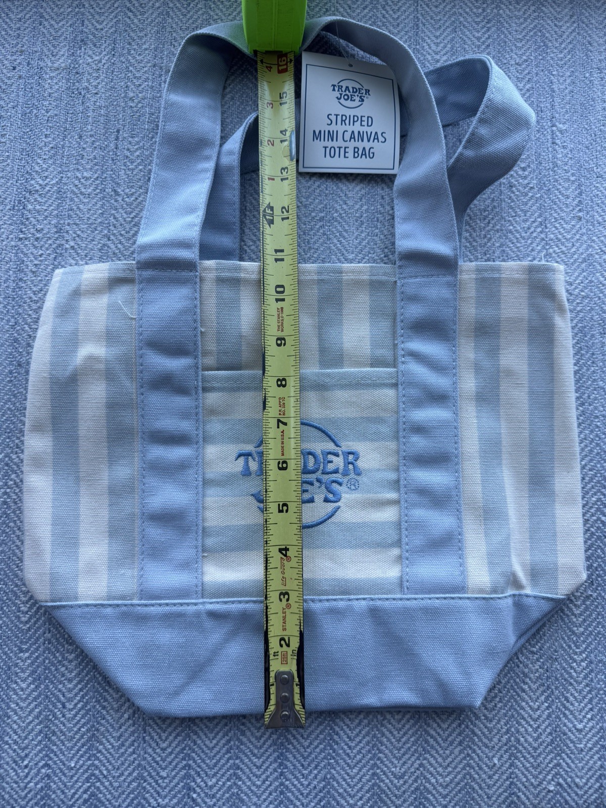 Trader Joe’s Pastel Striped Mini Canvas Tote Bag Limited Blue & Green Stripe 2