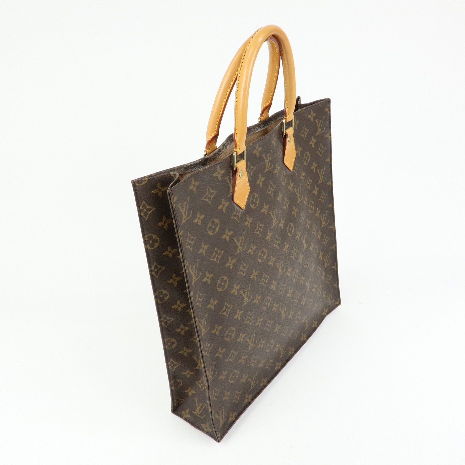 Louis Vuitton Monogram Sac Plat Tote Bag Hand Bag Brown M51140 Auth Used F/S