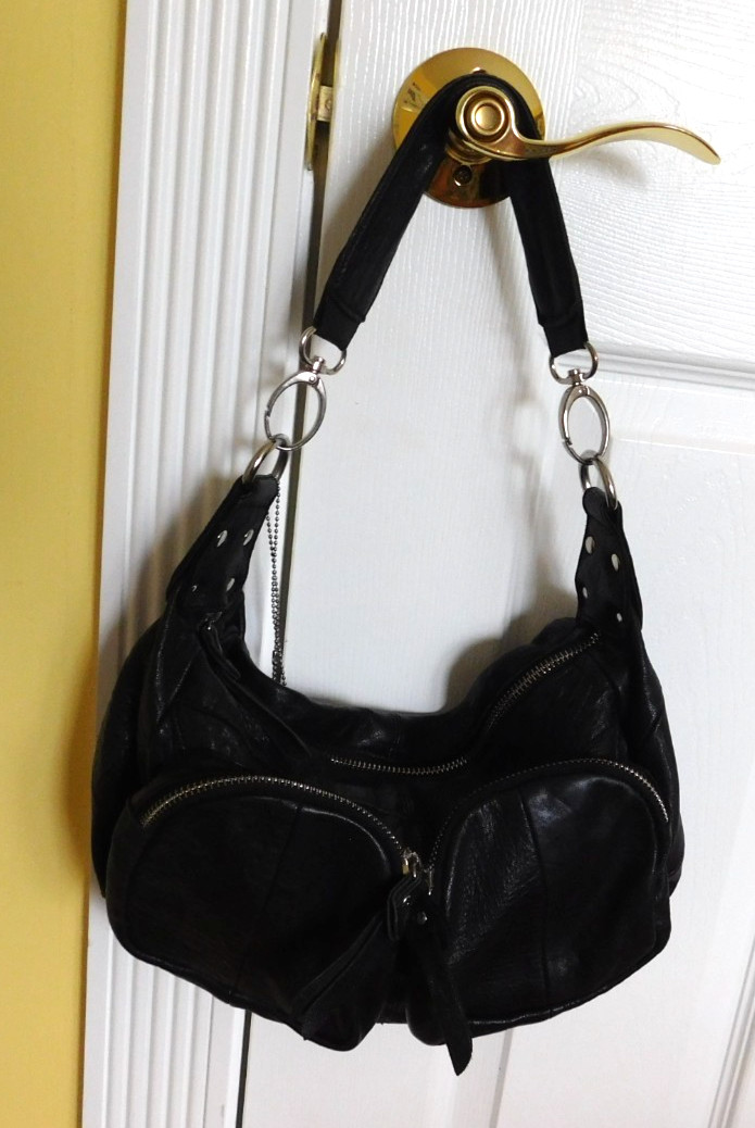 Vintage Y2K Bebe Brent Hobo Shoulder Black Soft Lamb Leather Pockets Slouchy Bag