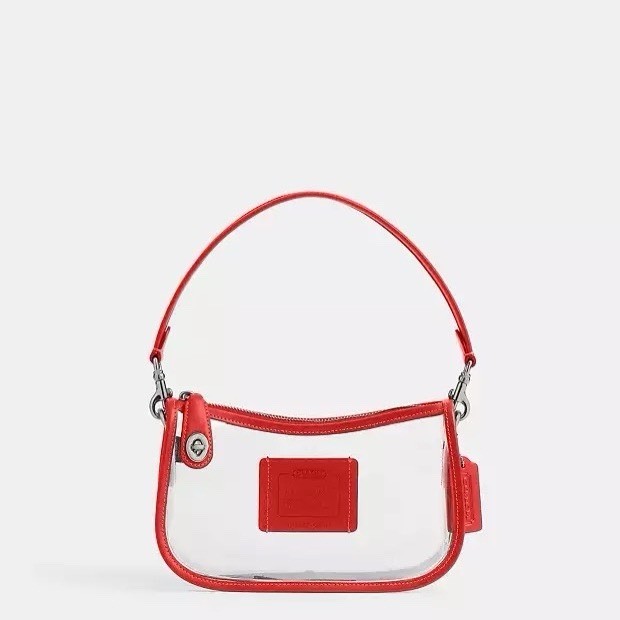 NWT Coach Stadium Swinger Bag Clear Coach with Dust Bag CBH13 Silver/Sport Red