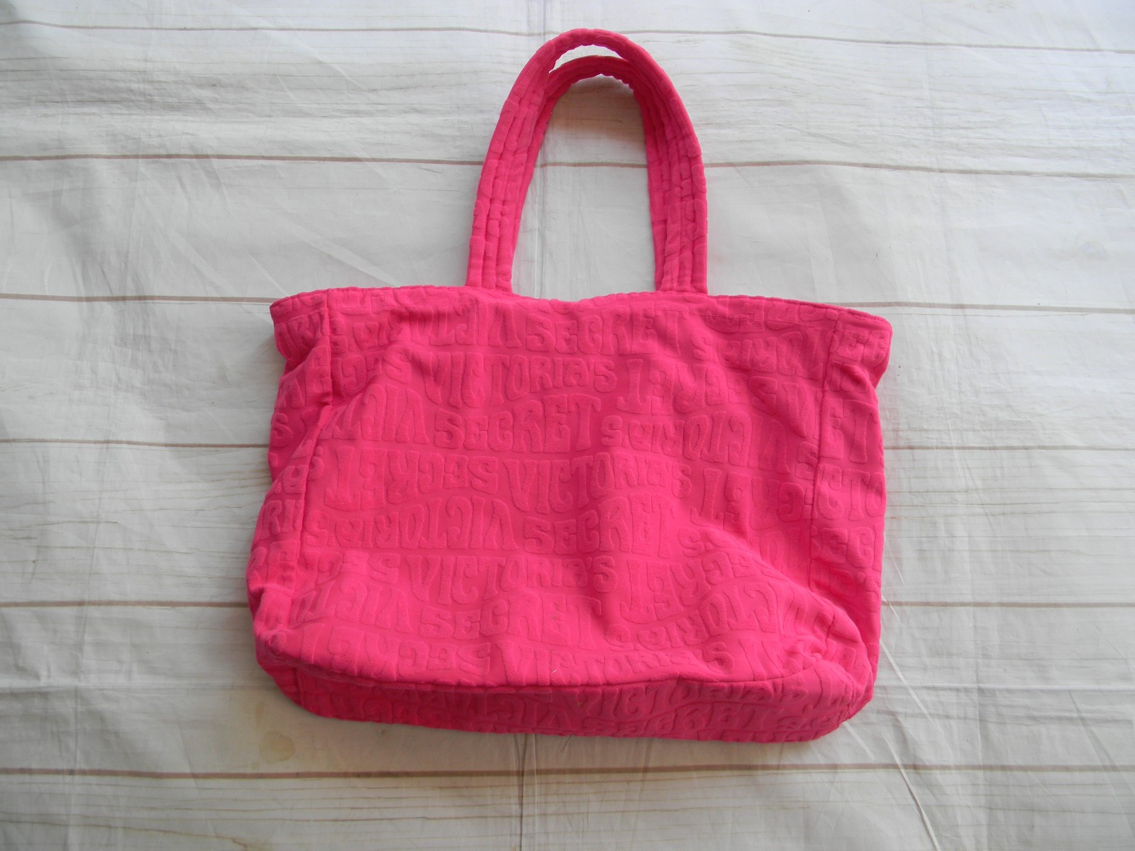 Victoria’s Secret Bright Pink Terry Cloth Logo Tote Bag w/ Double Handles LARGE