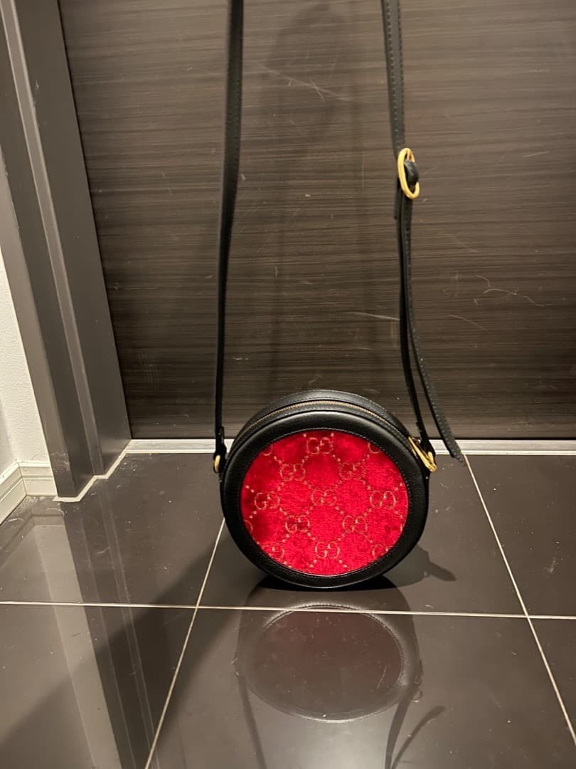 GUCCI GG Marmont velvet leather shoulder bag red almost unused