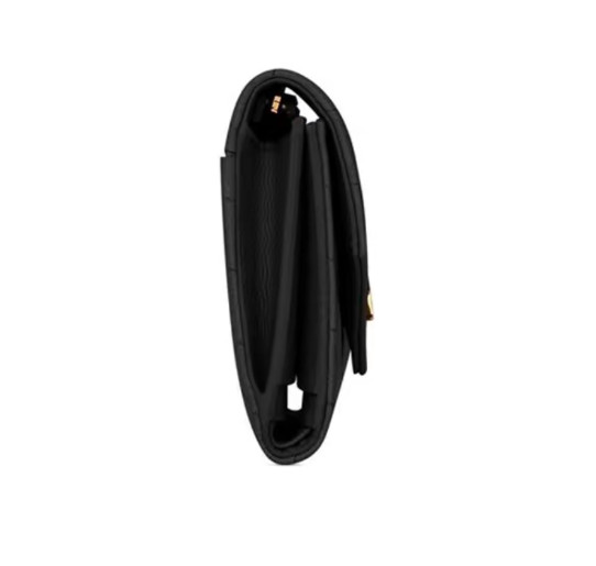 SAINT LAURENT CASSANDRE leather wallet for women black 4.9*1.0*3.9 in
