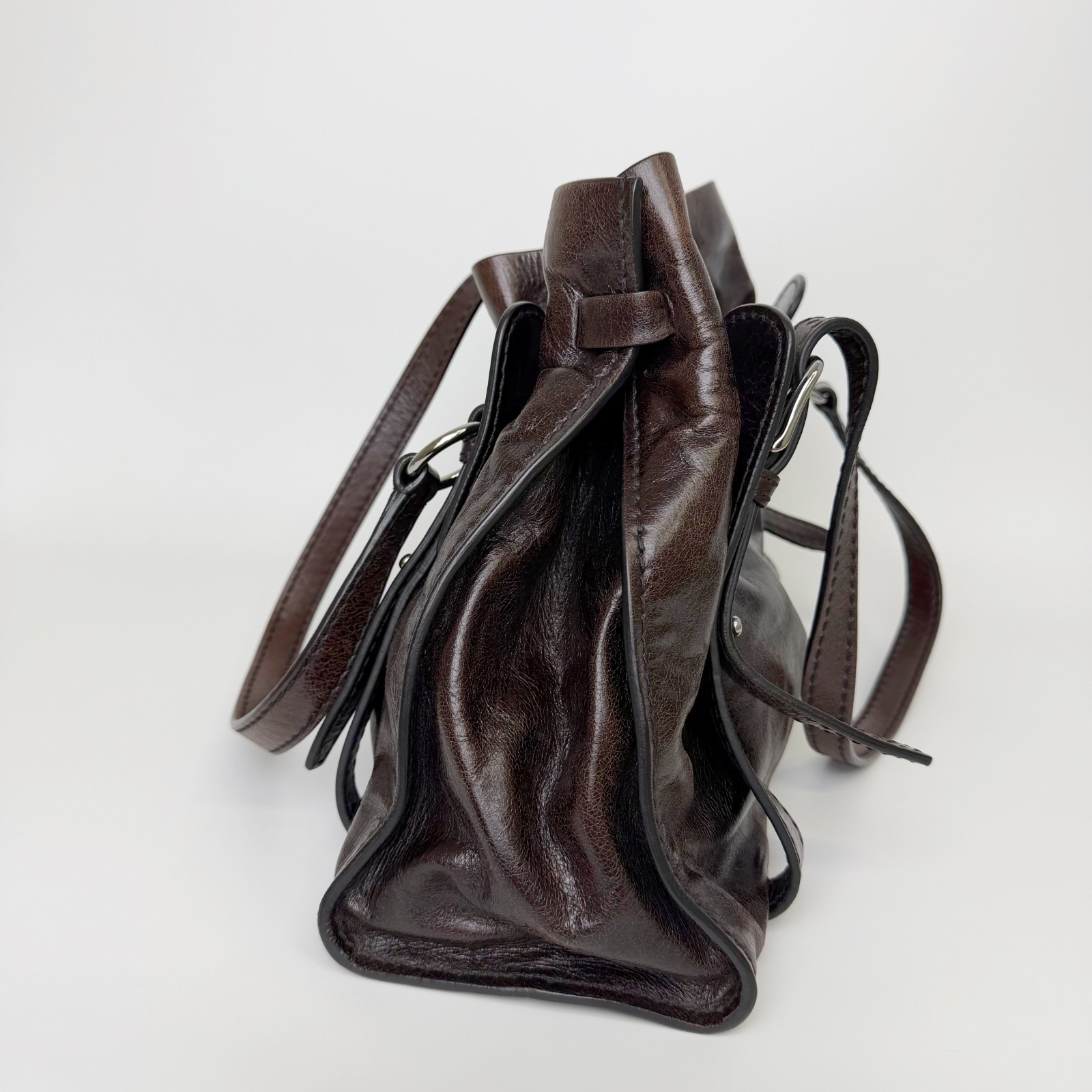 MIU MIU Vitello Lux Gathered Brown Leather Shoulder Handbag Vintage