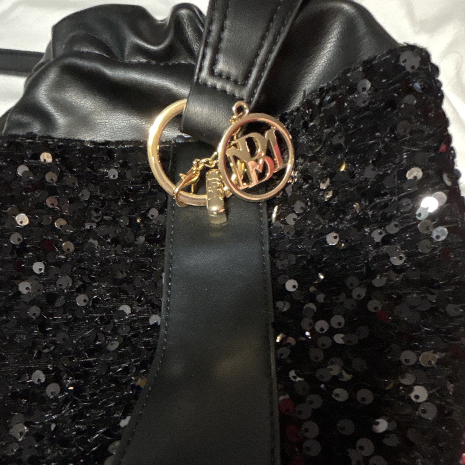 Bagdley Mischka Women’s Evening Black Sequined Bucket Bag and Crossbody Bag