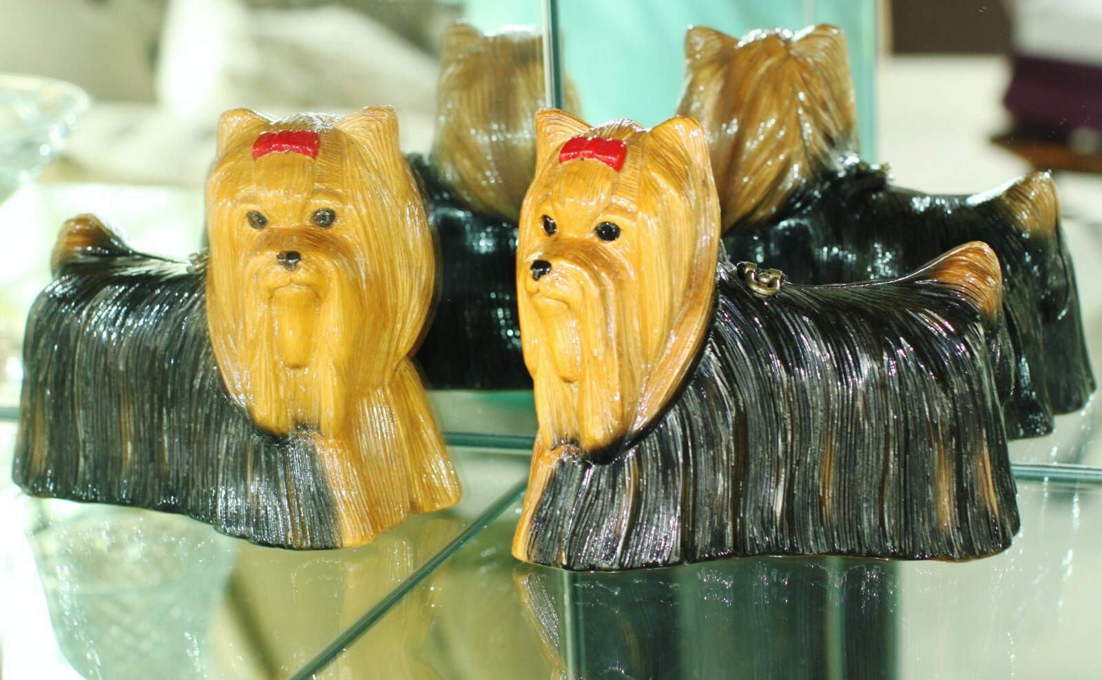 TIMMY WOODS YORKIE YORKSHIRE TERRIER DOG PURSE CLUTCH MINAUDIERE RED BOW FUN!