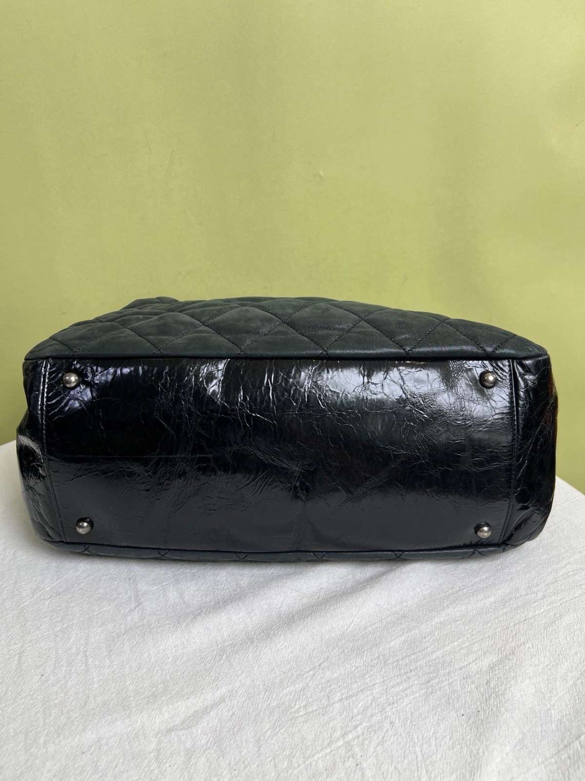 CHANEL 11C Vintage Bowling Boston Bag Black Crinkled Calf Silver CC Hardware