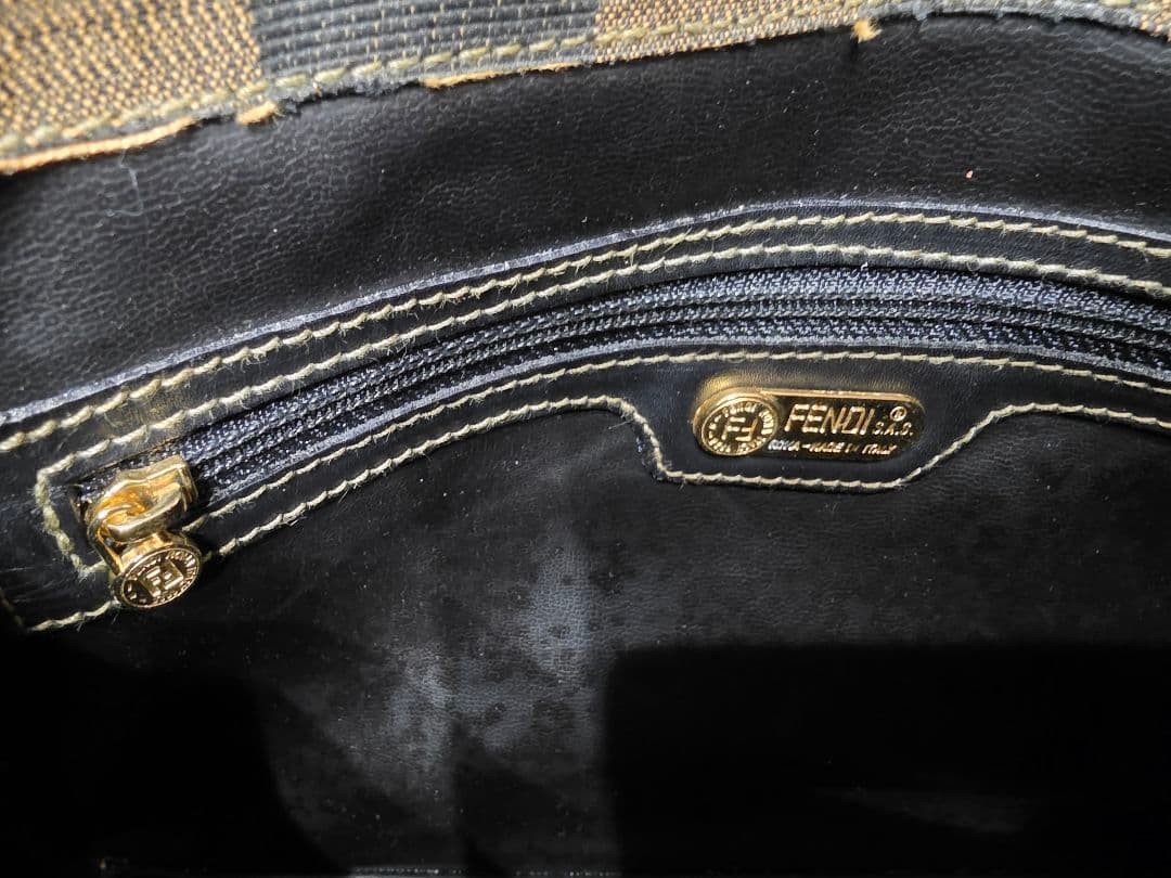 FENDI Vintage Pecan Shoulder Bag 1970s Gold Logo Used