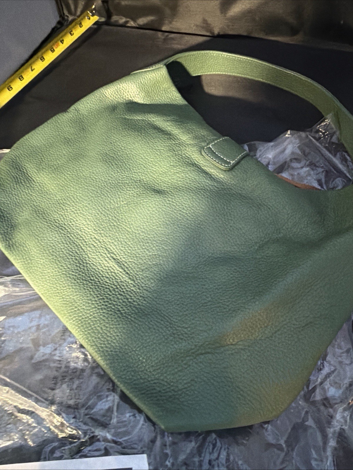 Dooney Bourke Leather Hobo Shoulder Bag Large Logo Lock Green Sage Pebble Grain