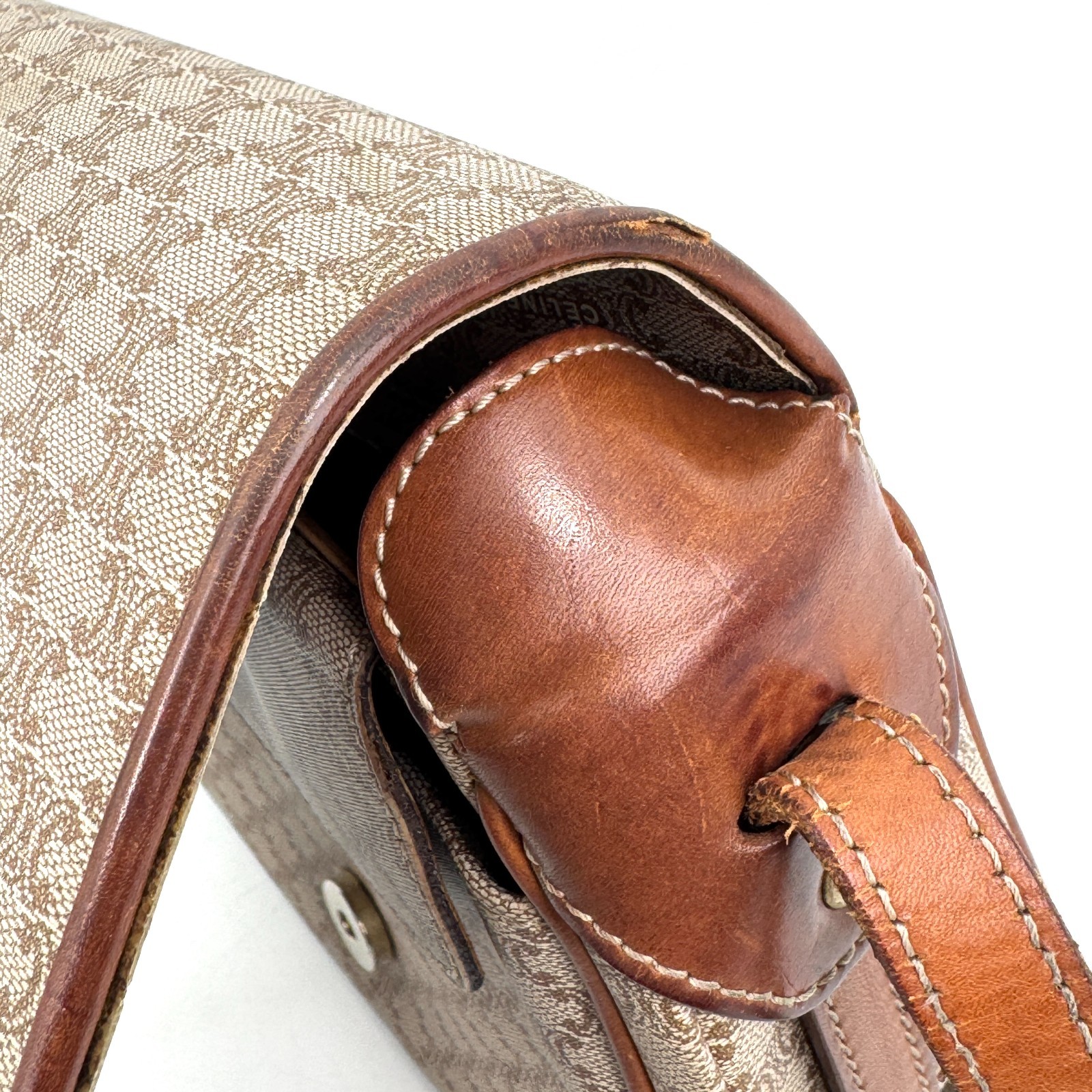 CELINE Shoulder Crossbody Bag Macadam PVC Leather Beige Brown Authentic _0213