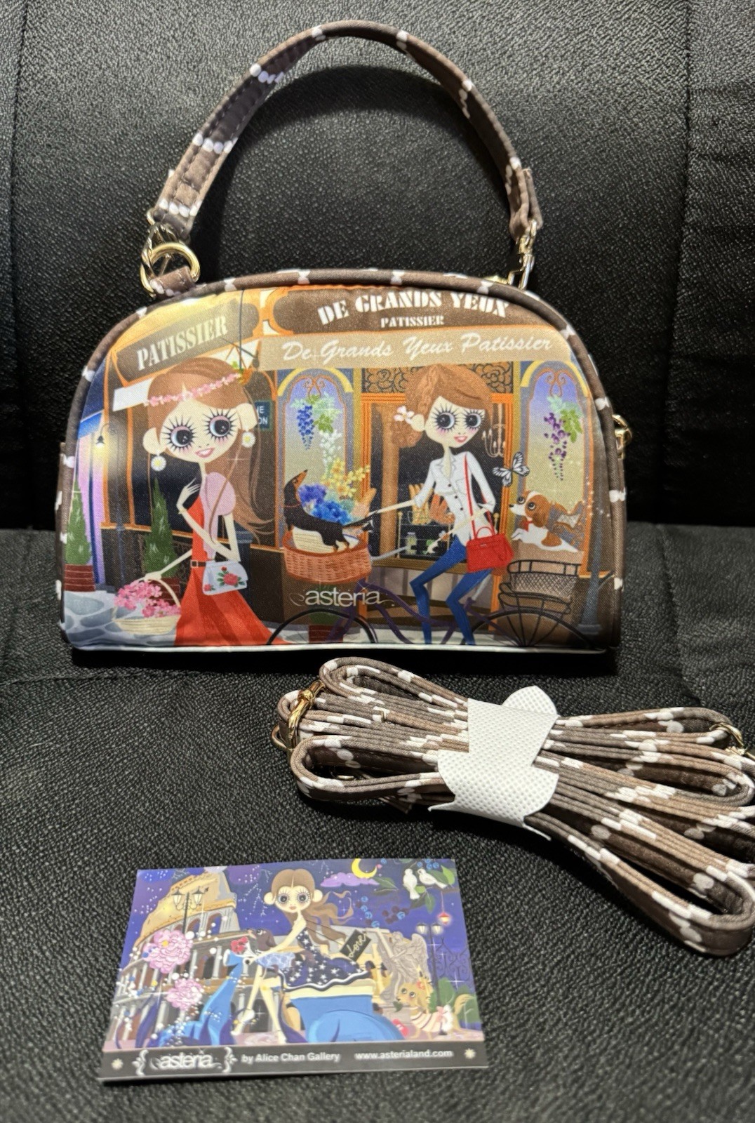 Asteria Alice Chan Paris Street Scene HandBag Purse w Detach Shoulder Strap, NWT