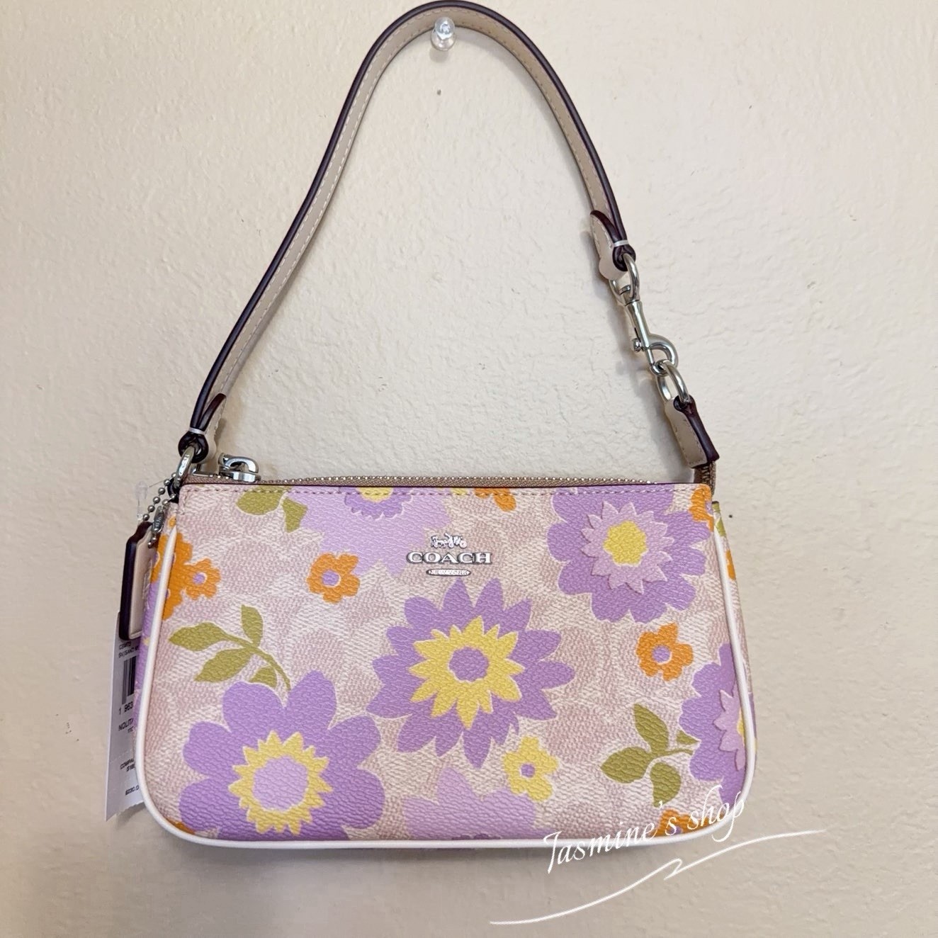 NWT Coach Nolita 19 In Signature Canvas With Floral Print CBM73 Silver/Sand Mult