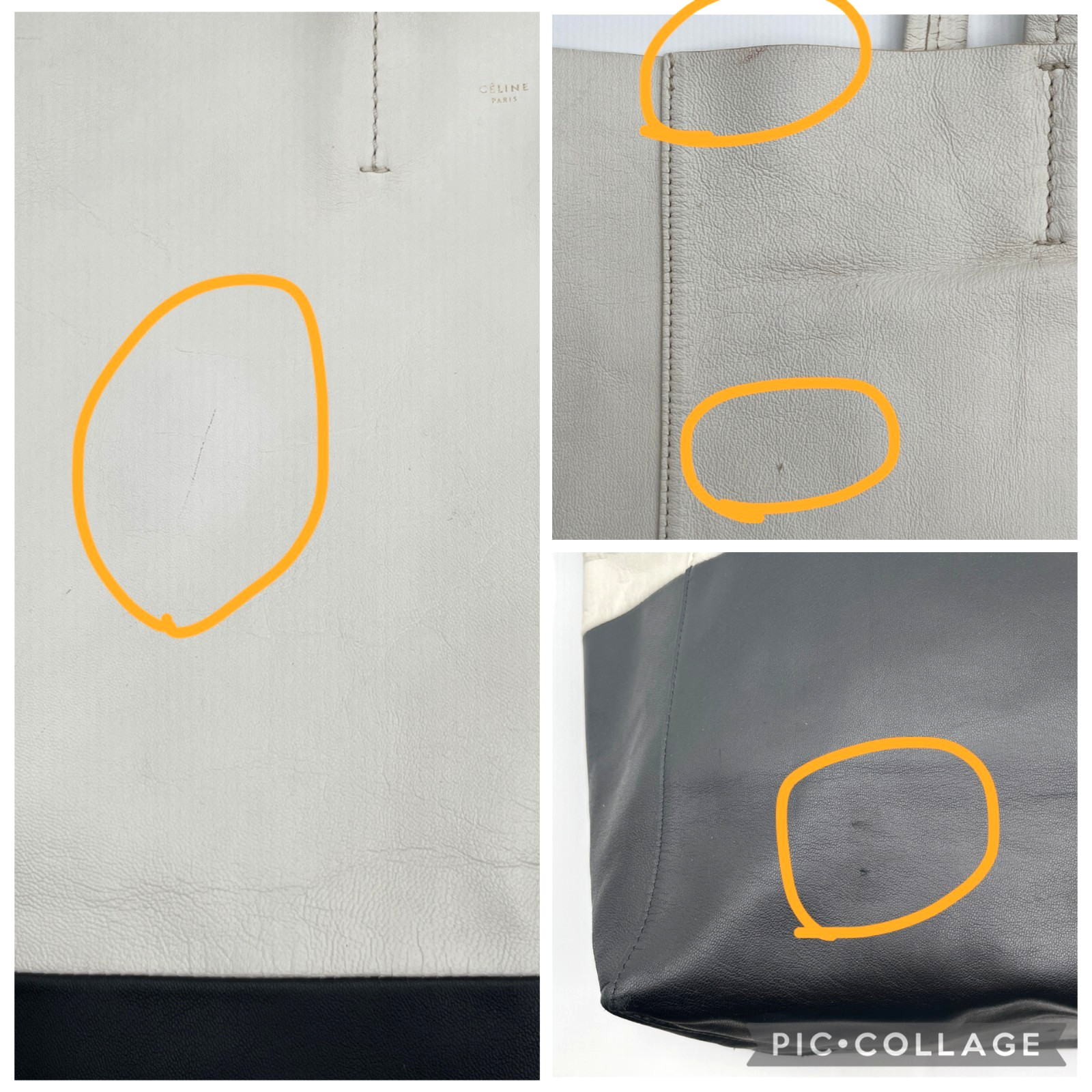 CELINE Horizontal Cabas Tote Bag Bi-Color White Black Leather Auth _0171
