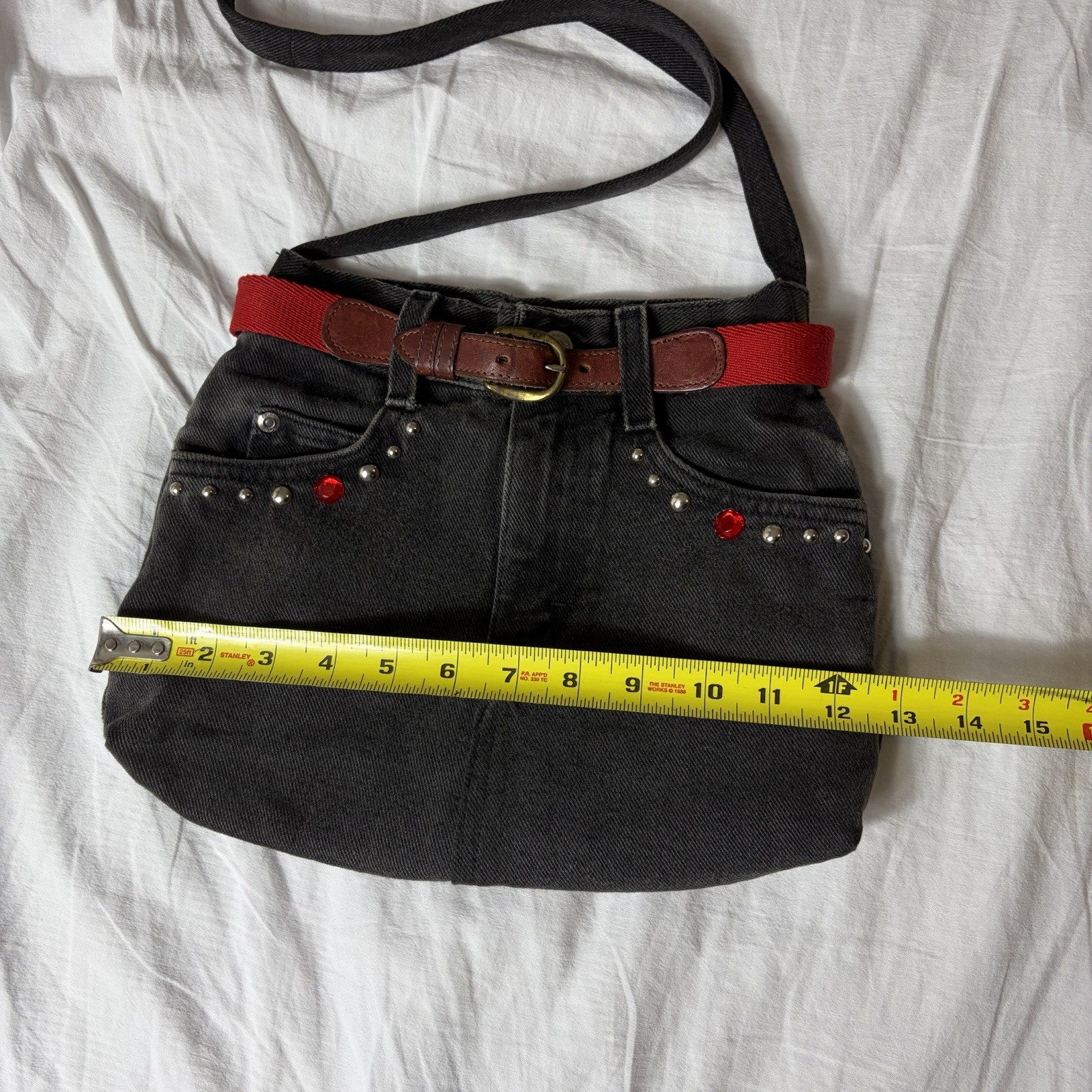 Vintage Handmade Upcycled Black Lee Denim Jeans Purse Shoulder Bag