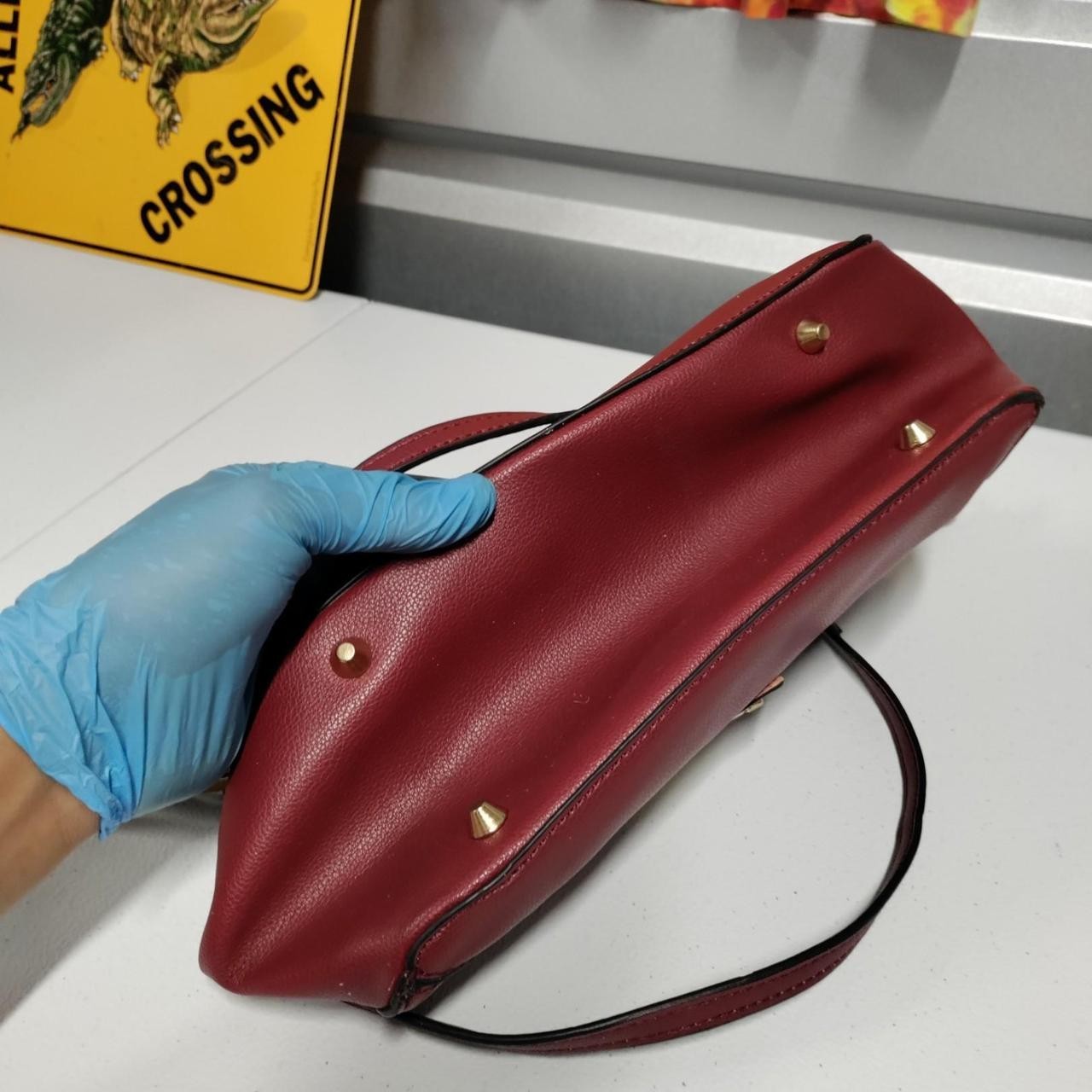 Burgundy Cream Hand Bag Purse Small Pre Owned A311