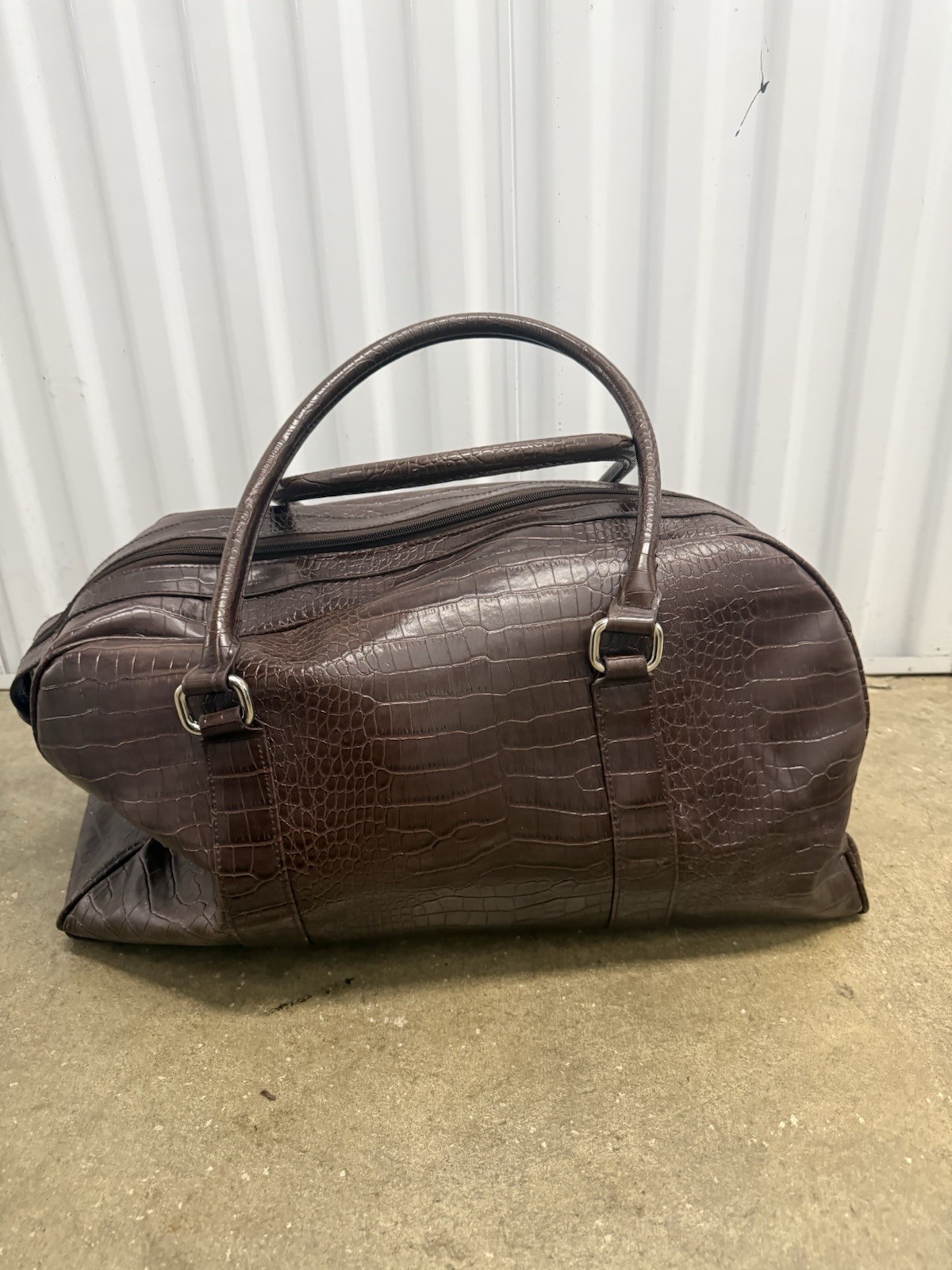 Bath And Body Works Tote Bag Faux Leather Croc Brown Travel Duffel Weekender