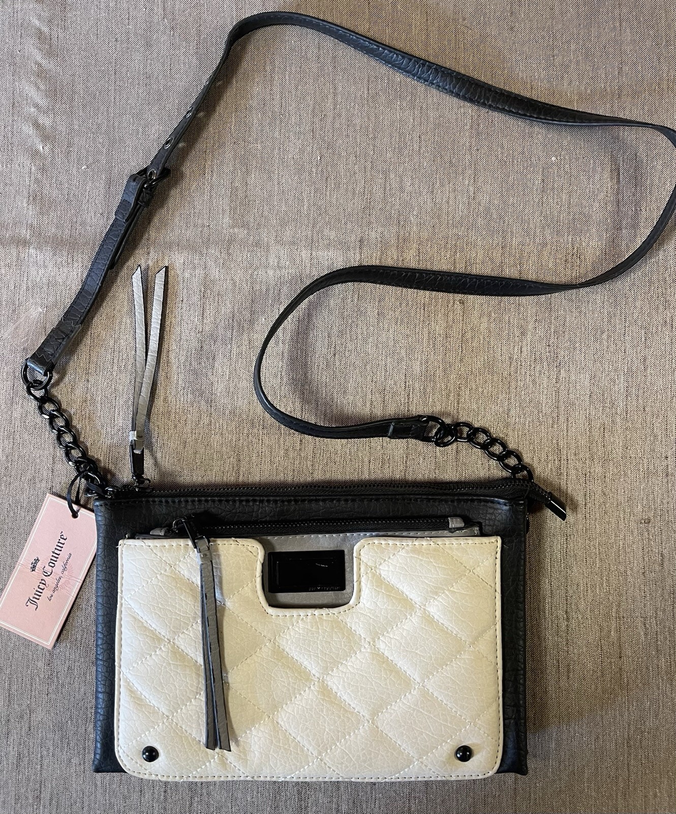 Juicy Couture Black And Cream Crossbody Handbag Gray Removable Pouch, $59 Tags