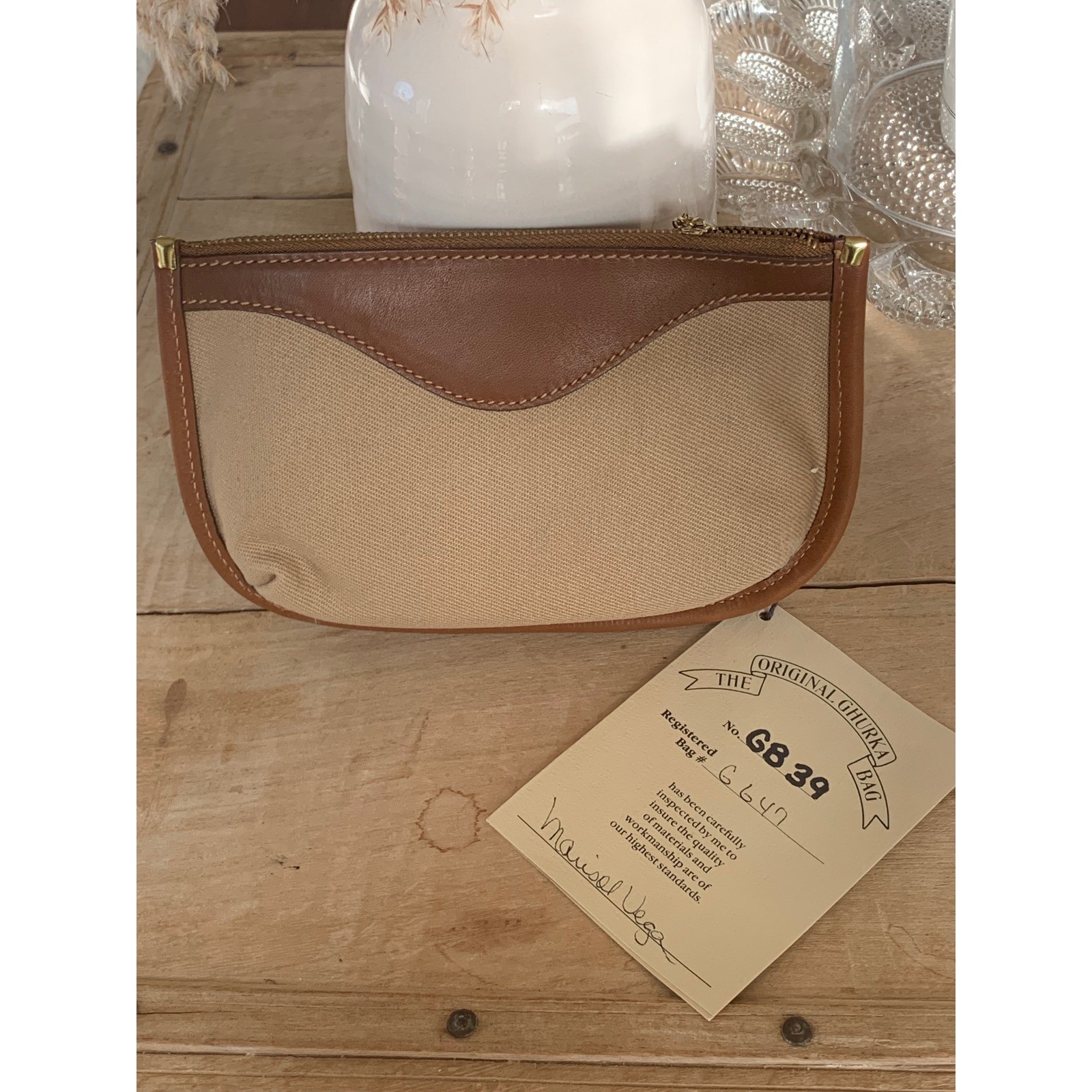 Ghurka Marley Hodgson 39 Clutch Makeup Bag Brown Leather Khaki Twill Vintage NWT
