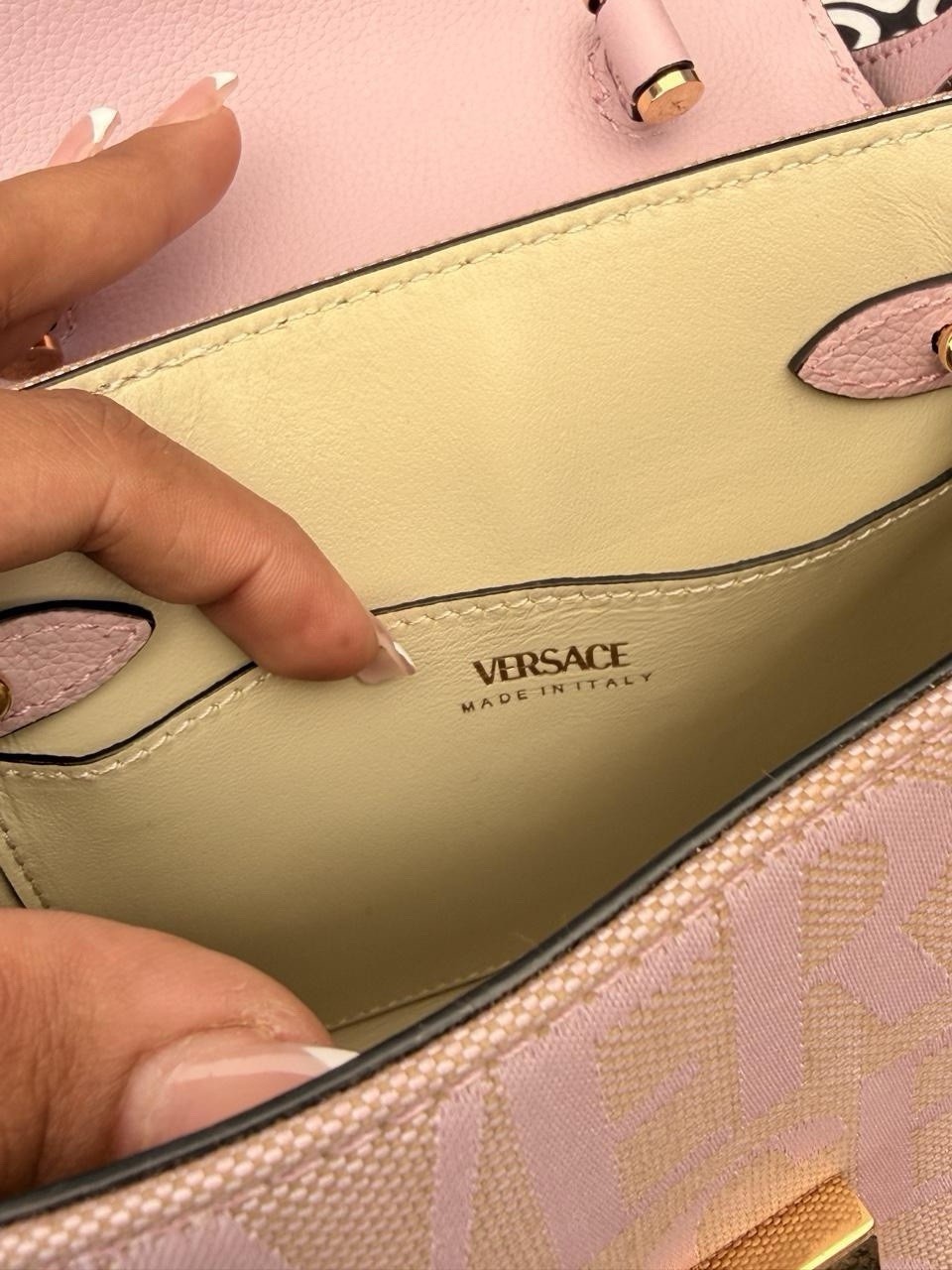 Versace Women’s Pink La Medusa Small Top Handle Bag Gold Chain Strap