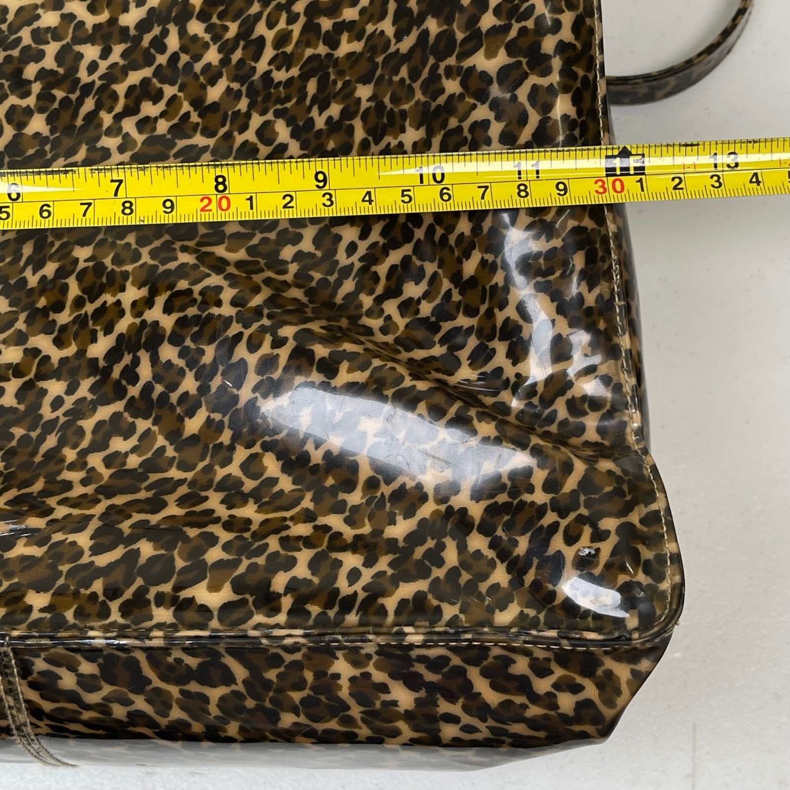 Vintage Liz Claiborne Tote Bag Brown Leopard Animal Print Glossy Patent Y2K