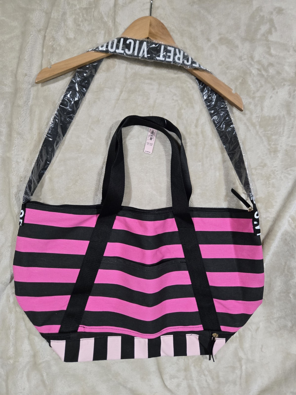 Victoria’s Secret Pink Canvas Bag Expandable Weekender Tote Beach Striped NWT