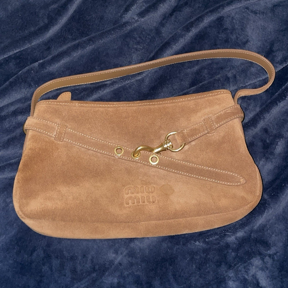 Miu Miu Brown Shoulder Bag Zip Closure Gold Hardware Lined Logo Accents