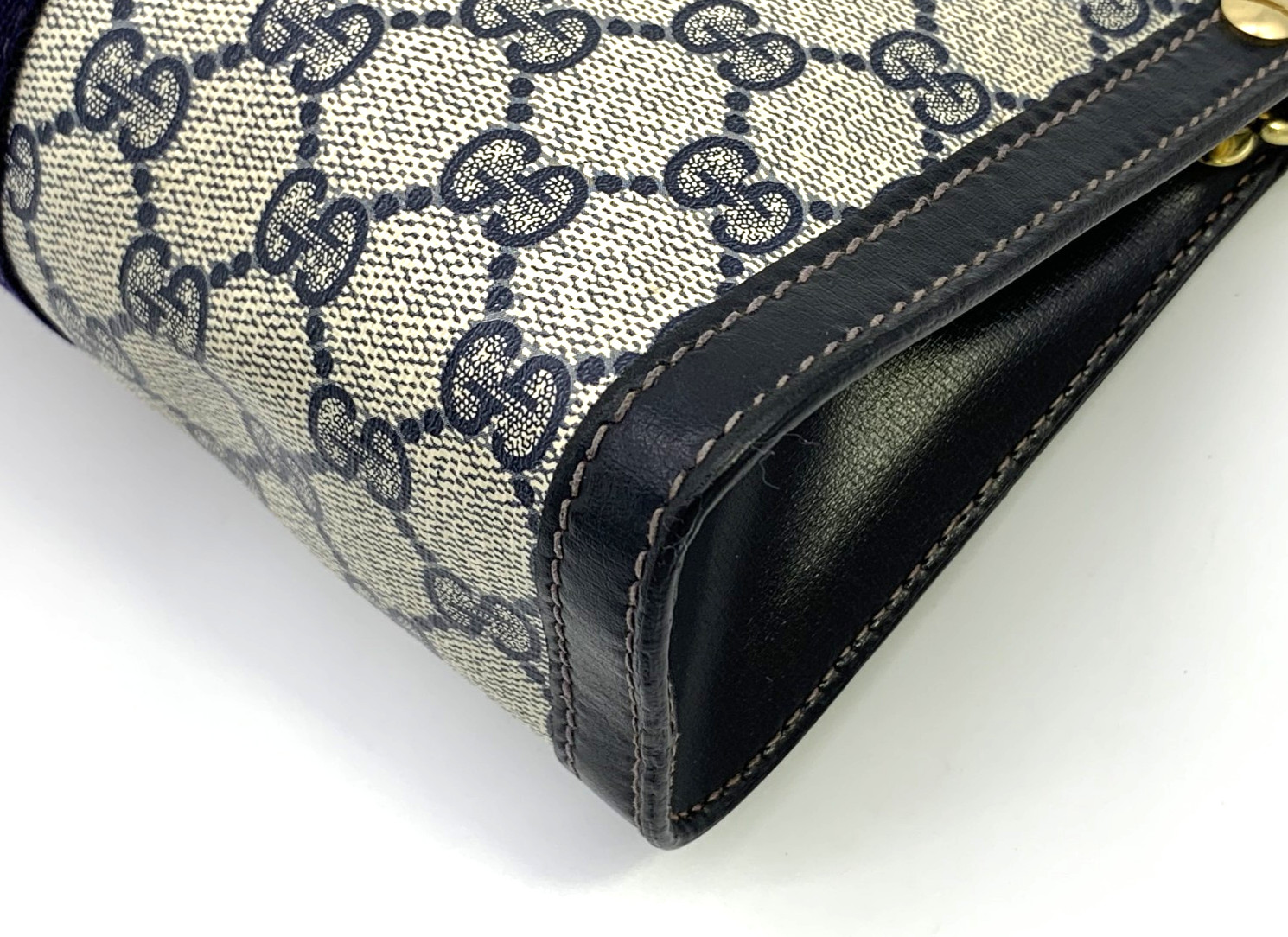 GUCCI VINTAGE GG Supreme Shoulder Bag Chain Strap Sherry Navy Classic Authentic