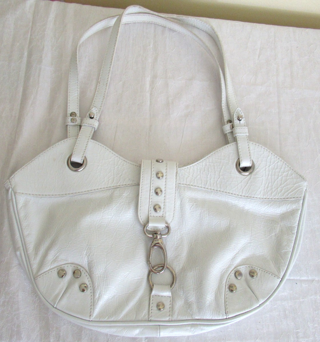 Maurizio Taiuti White Leather Shoulder Bag- Made in Italy Med. Lobster Close