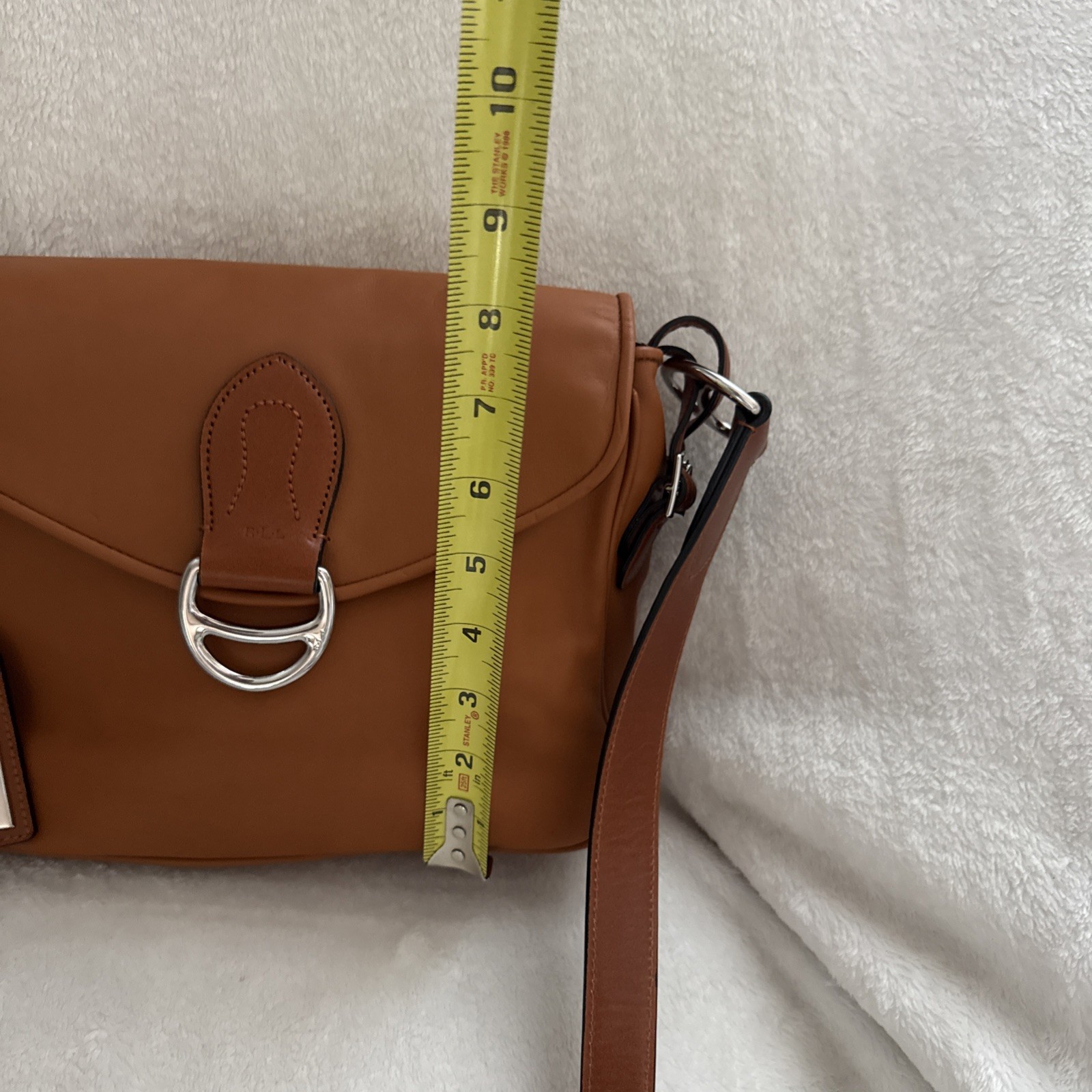 Ralph Lauren Horsebit Leather Shoulder Crossbody Purse Tan Silver Equestrian RLL