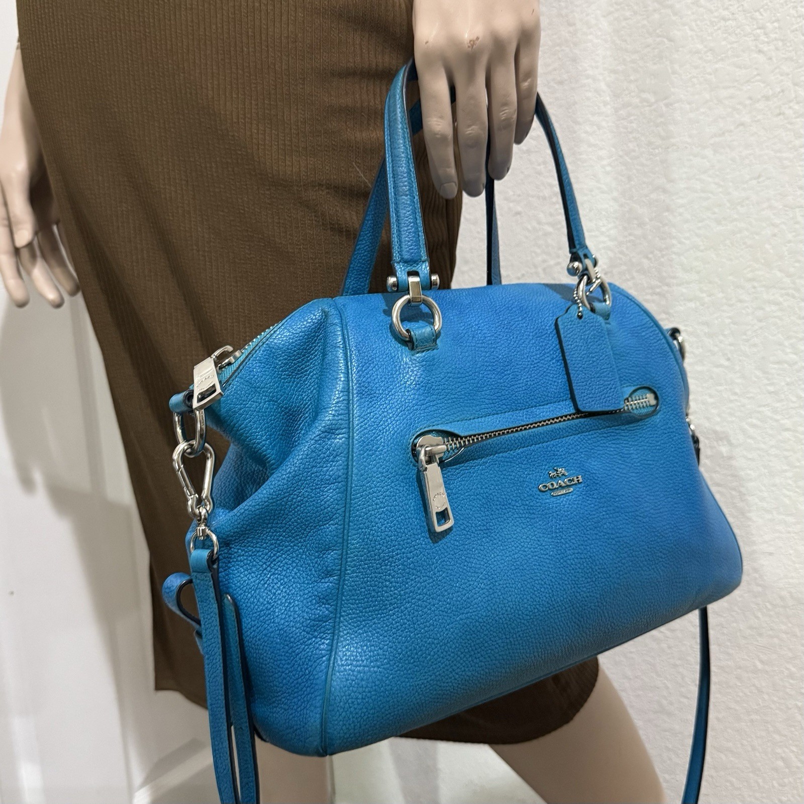 COACH Prairie Pebbled Leather Turquoise Color Satchel Crossbody RECOLORED READ!