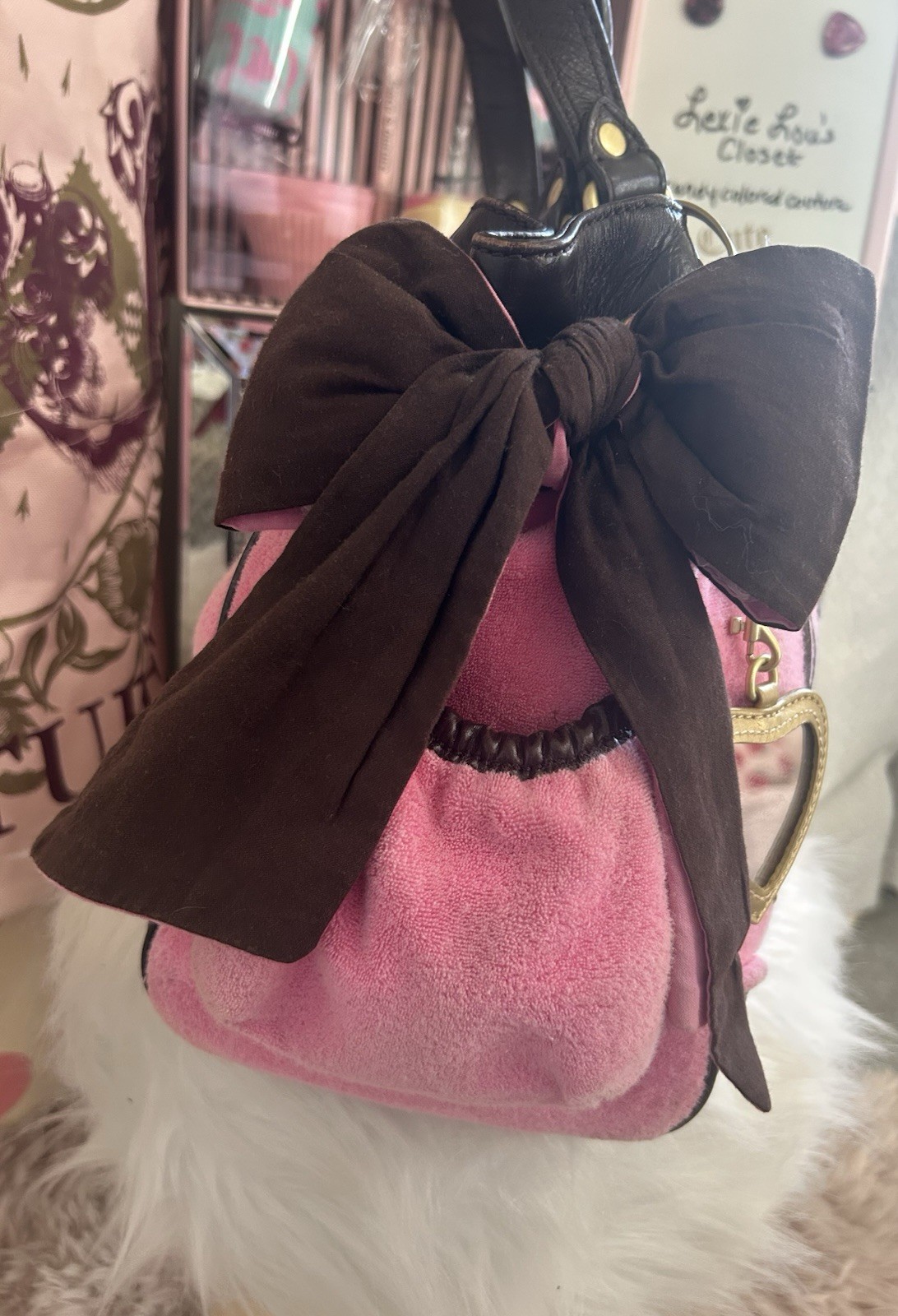 Y2K Vintage 2010 Juicy Couture Bubblegum Pink Terry Daydreamer Bag Key Charm